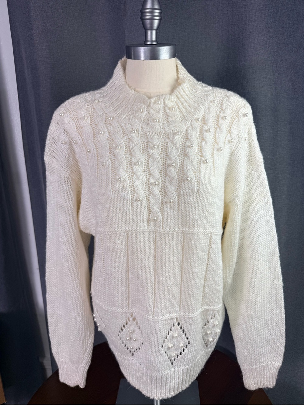 Spice of Life Pullover Sweater Womens L Faux Pearl Vintage Top